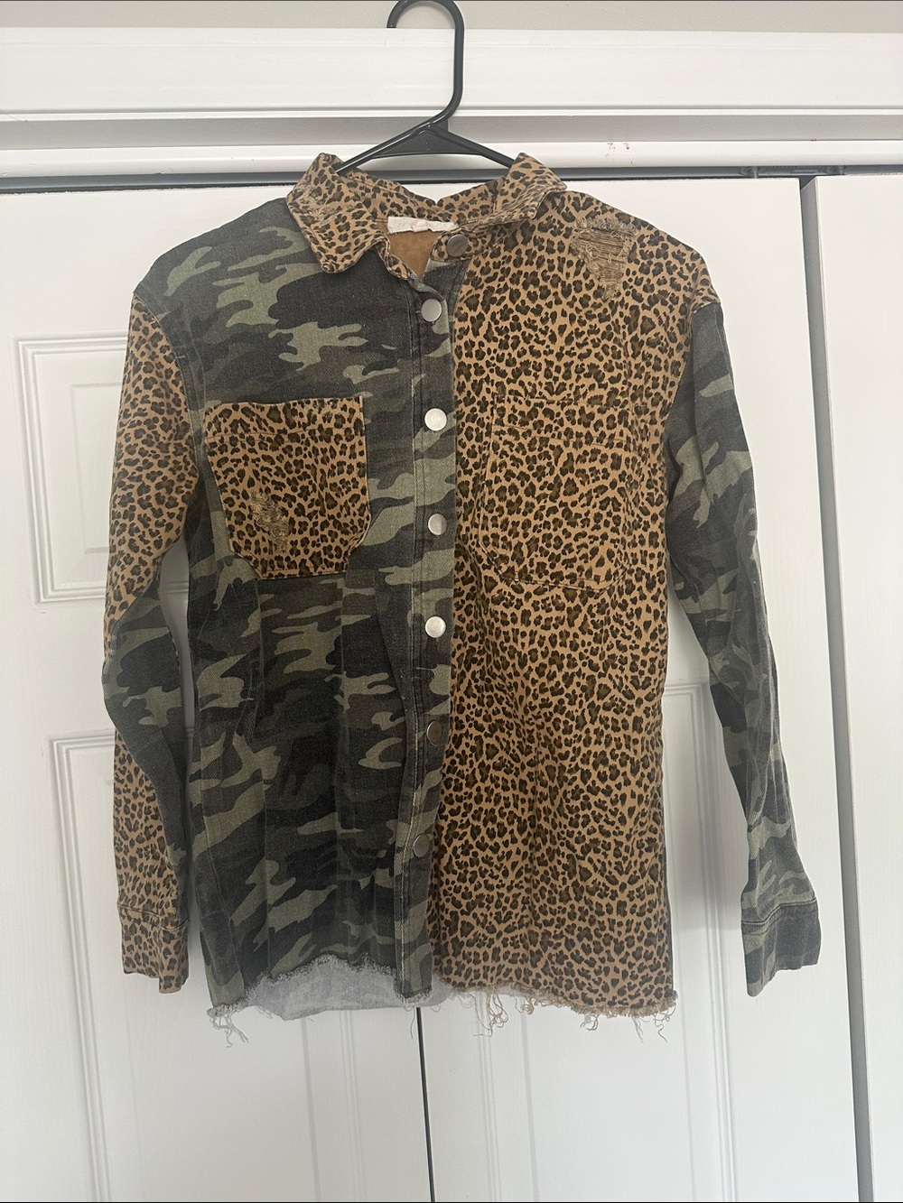 Kids Mixed Camo & Leopard Button-Up Shirt Jacket - Green/Tan